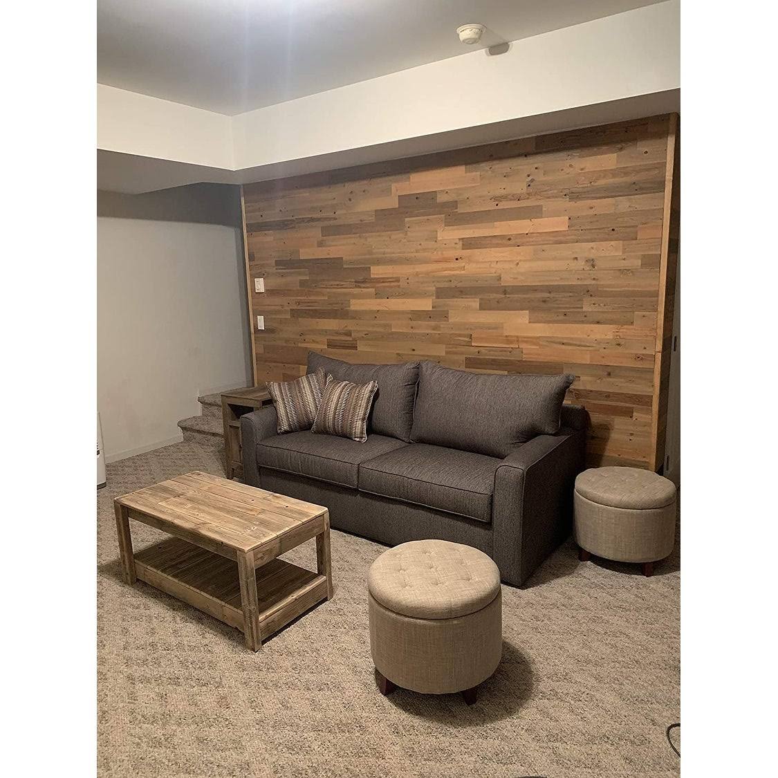 Timberchic Reclaimed Wooden Wall Planks - Peel and Stick Application (Sandy Beach) - 40 Sq. ft. - 5x22 Width