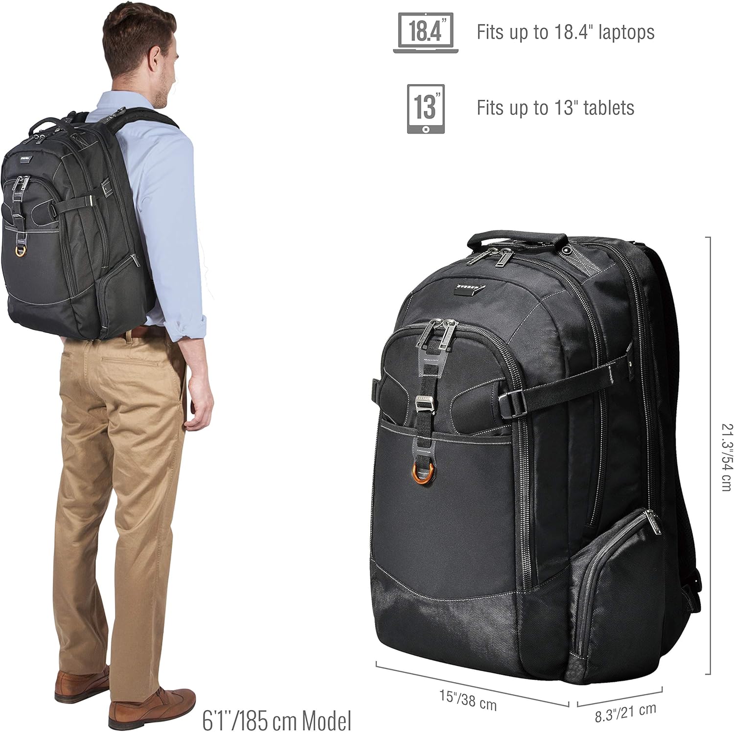 EVERKI Business 120 Large Professional 18.4-Inch Workstation or Gaming Laptop Backpack with Rain Cover, Travel Friendly (EKP120)