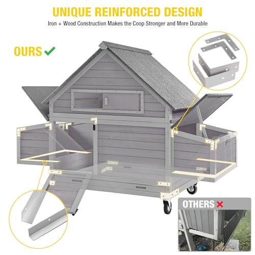 Aivituvin Chicken Coop with Wheels Large Hen House with Nesting Boxes Poultry Cage for 3-5 Hens Outdoor Duck Coop