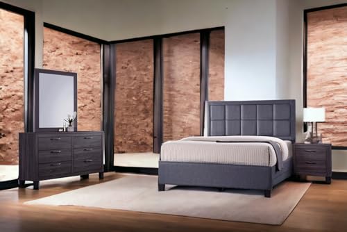 5PC Queen Bedroom Furniture Sets with Queen Bed, Dresser, Mirror, Nightstand in Grey (5PC, Grey Fabric)