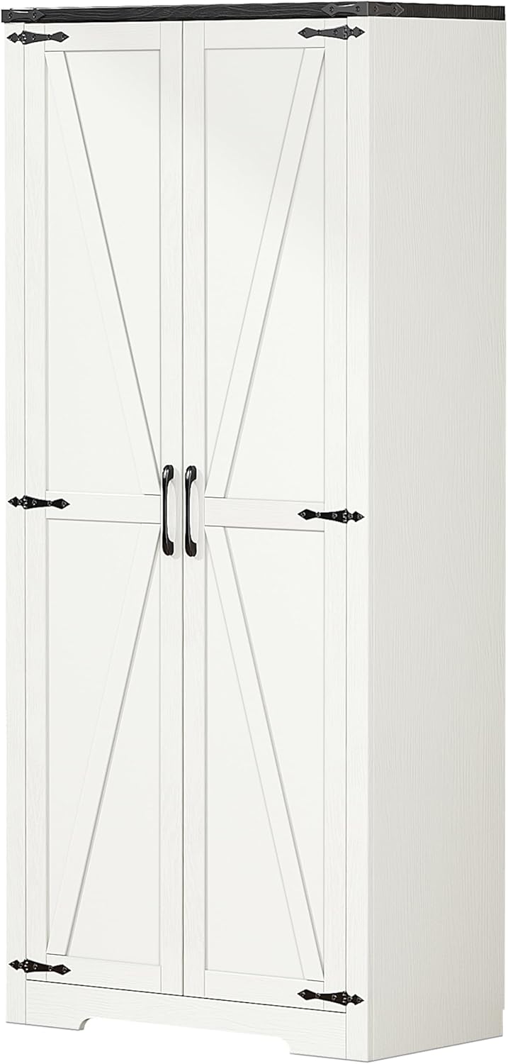 Wardrobe Closet with Doors, 72" Armoire Wardrobe Cabinet, White Bedroom Storage Cabinet with Hanging Rod for Kitchen, Pantry