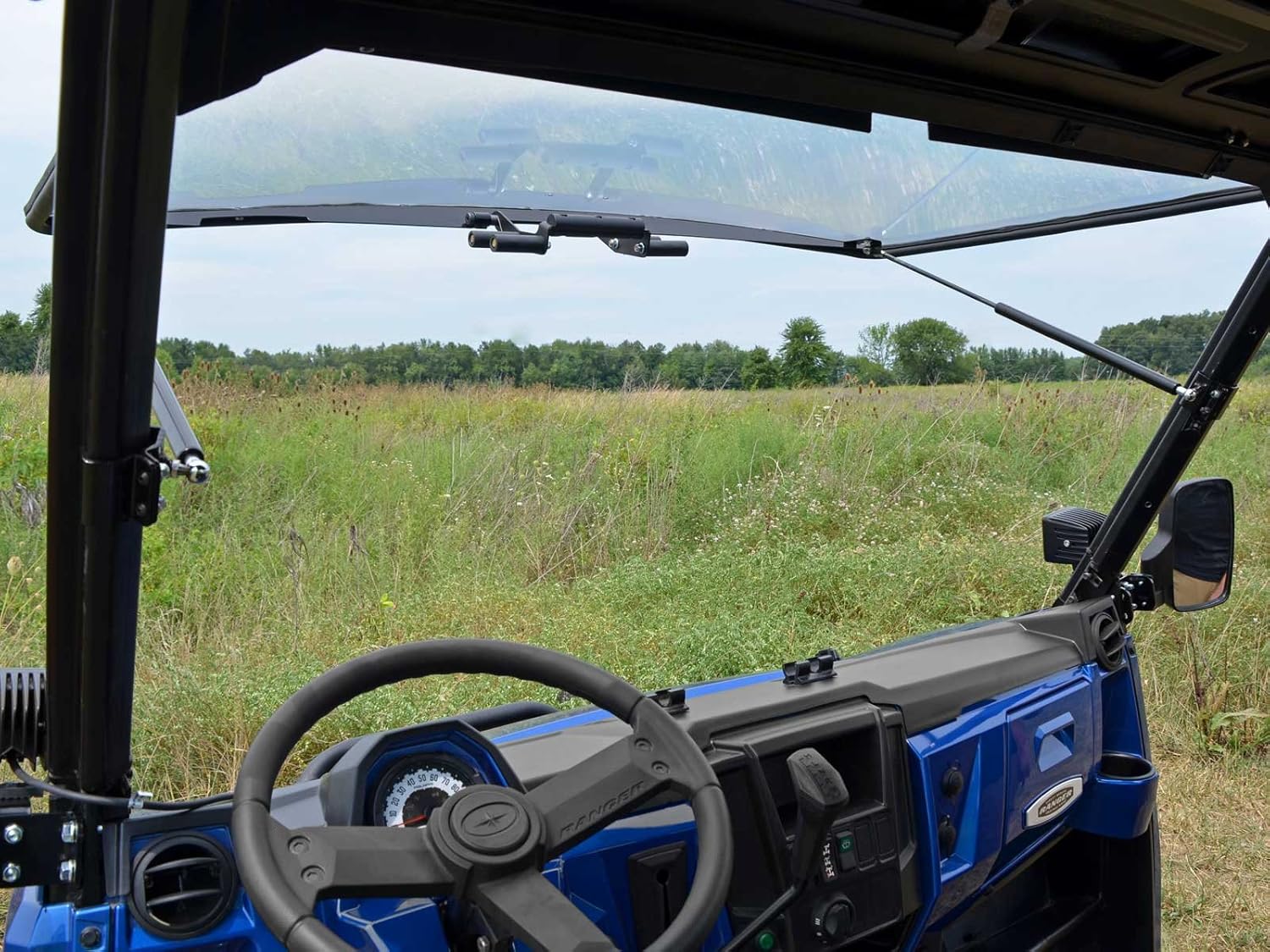 SuperATV Heavy-Duty Scratch Resistant Flip Windshield for 2017 Polaris Ranger XP 1000 / 1000 / Crew (See Fitment) | 1/4 Thick Polycarbonate 25X Stronger Than Glass | All Weather Design | USA Made!