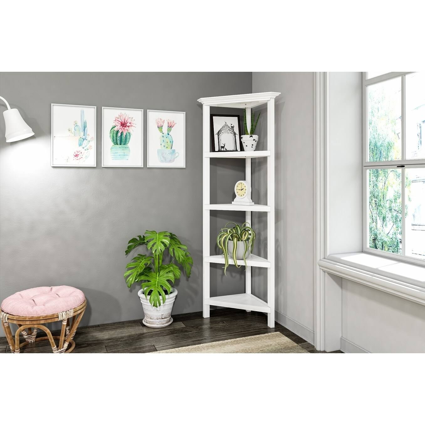 NewRidge Home Goods 5020-002 4-Tier Corner Wooden Bookcase White