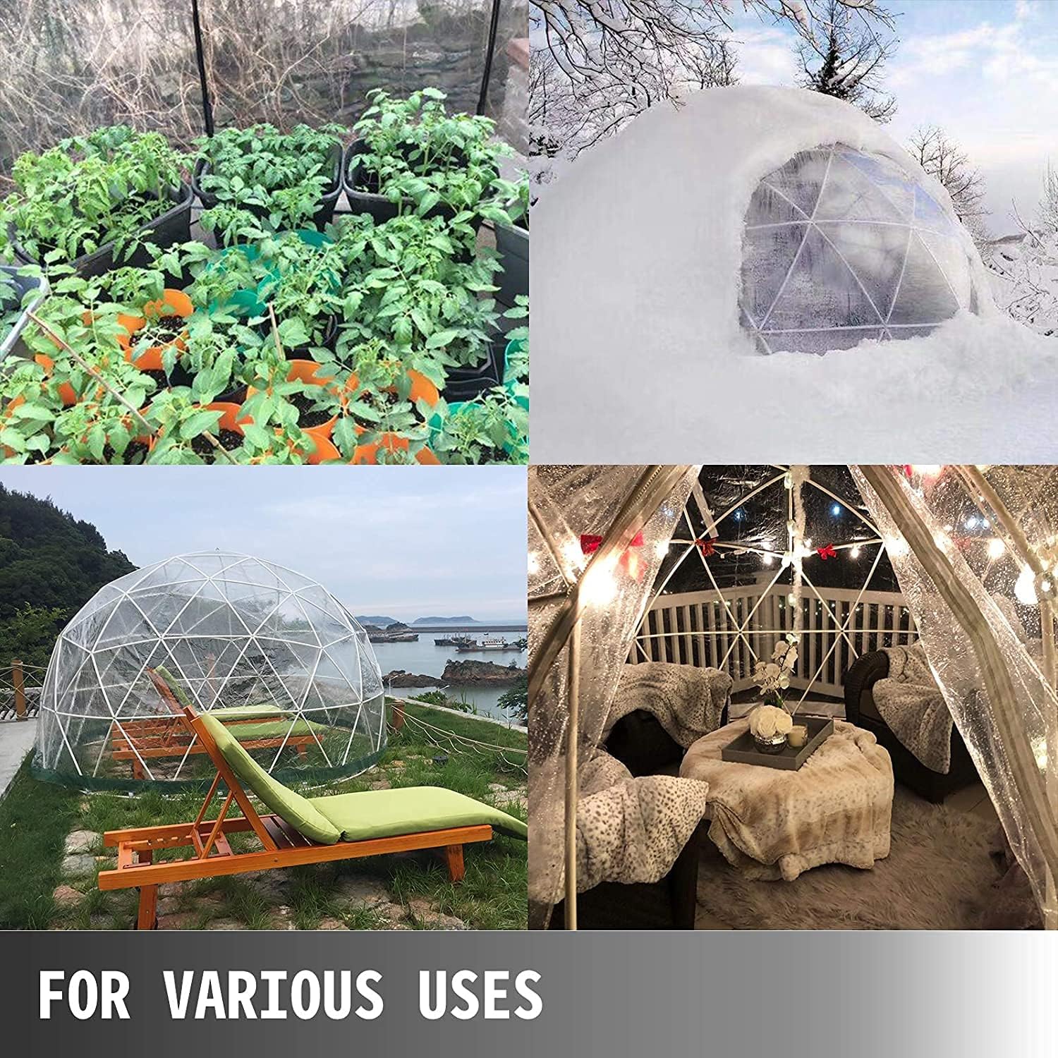 Bubble Tent Dome House Camping 12ft, Garden Outdoor Clear Shelter Geodesic 5-7 Person for Backyard Patios, Canopy Gazebos Screen House Room Lean to Greenhouse