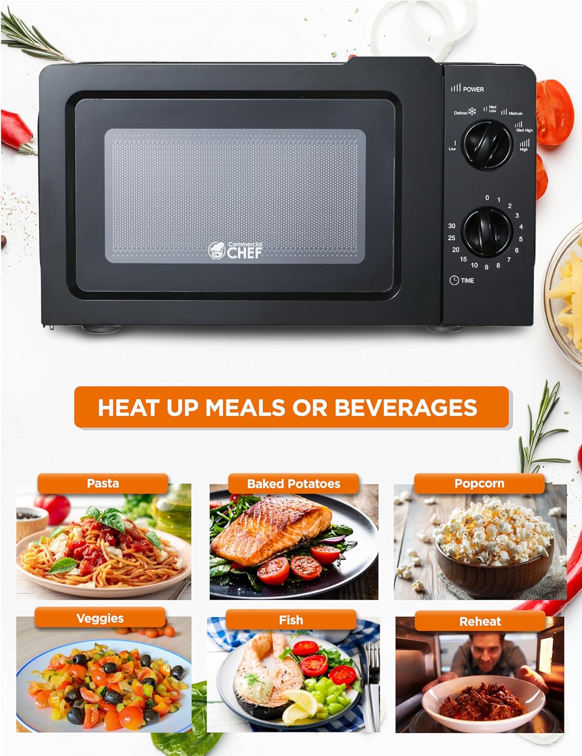 Commercial CHEF 0.6 Cubic Foot 600W Microwave with 6 Power Levels Bundle with Keurig K-Elite Single-Serve K-Cup Pod Coffee Maker