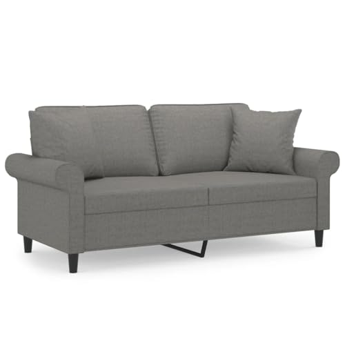 2-Seater Sofa, Ottoman Modern Sofa Minimalist Sofa Traditional Sofa Suitable for Vacation Rental Dorm Room Bedroom Lounge with Pillows&Cushions Dark Gray 47.2" Fabric