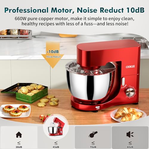 COOKLEE Stand Mixer, 9.5 Qt. 660W Electric Kitchen Mixer with Dishwasher-Safe Dough Hooks, Flat Beaters, Wire Whip & Pouring Shield Attachments for Most Home Cooks, Silver