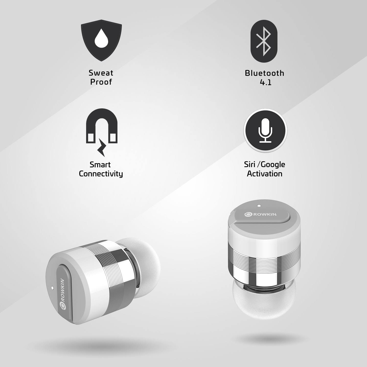 Rowkin Bit Charge Stereo: True Bluetooth Wireless Earbuds w/ Charging Case