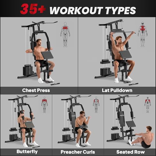 Soozier Multifunction Home Gym System, Workout Station with 99Lbs Weight Stack, for Full Body Exercise