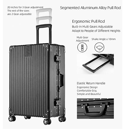 Aluminum Frame Hardside Luggage with Spinner Wheels and TSA Lock, 8 Spinner Wheels Luggage Lightweight Carry On Suitcase, Rolling Luggage Carry on for Travel/business (26 inch, Rose Gold+White)
