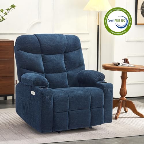 MCombo Power Lift Recliner Chair with Extended Footrest for Elderly People, Fabric 7287 (Navy Blue, Medium)