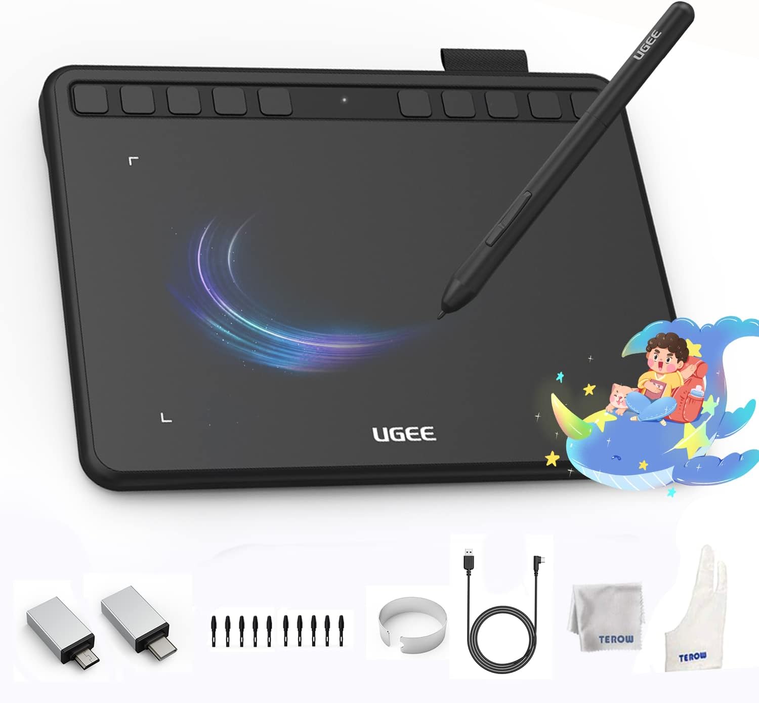 UGEE S1060W Wireless Graphics Drawing Tablet 10x6 Inch Ultrathin Digital Art Pad with 12 Hot Keys & 8192 Levels Battery-Free Stylus for Sketch/ Online Teaching/ Note-Taking Pack of 2