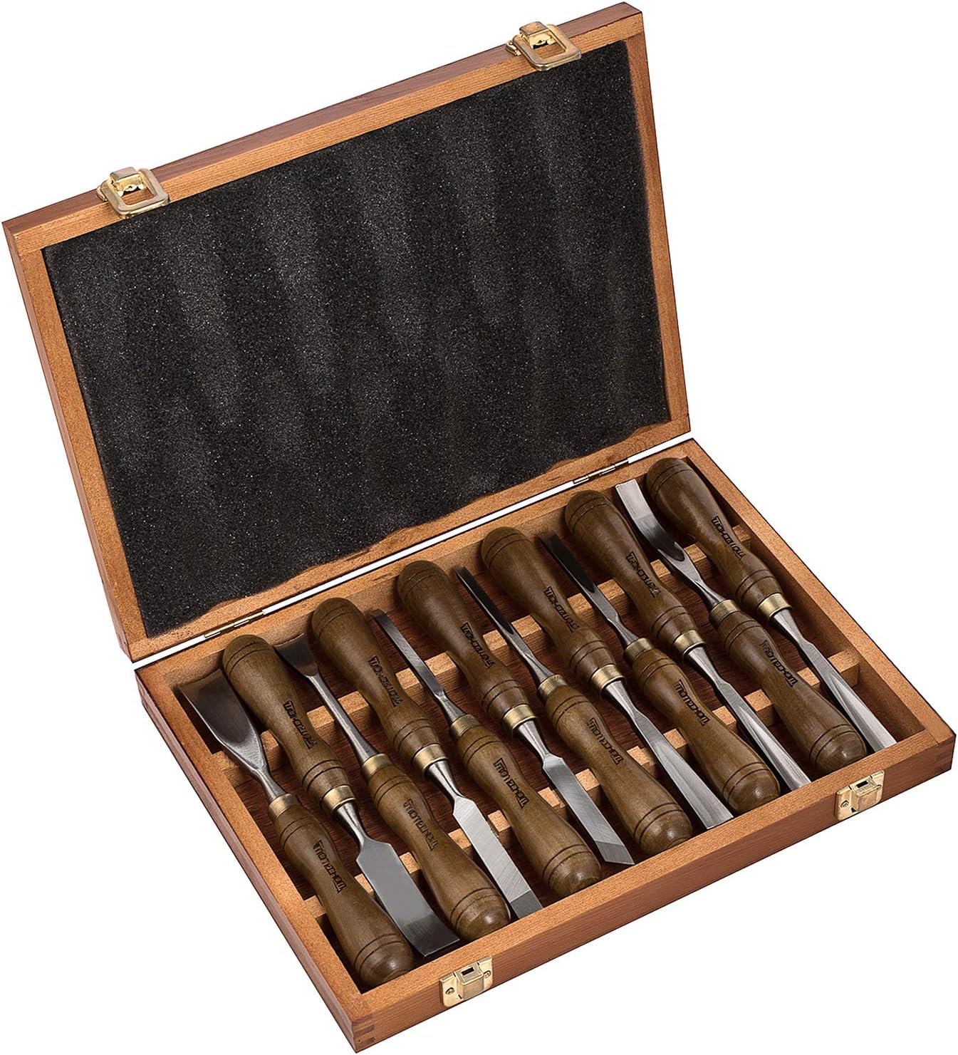 IMOTECHOM 12-Pieces Woodworking Wood Carving Tools Chisel Set with Walnut Handle, Wooden Storage Case