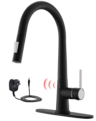 GIMILI Touchless Kitchen Faucet with AC Adapter, Brushed Nickel Motion Sensor Hands Free Smart Single Handle Kitchen Sink Faucet with Pull Down Sprayer