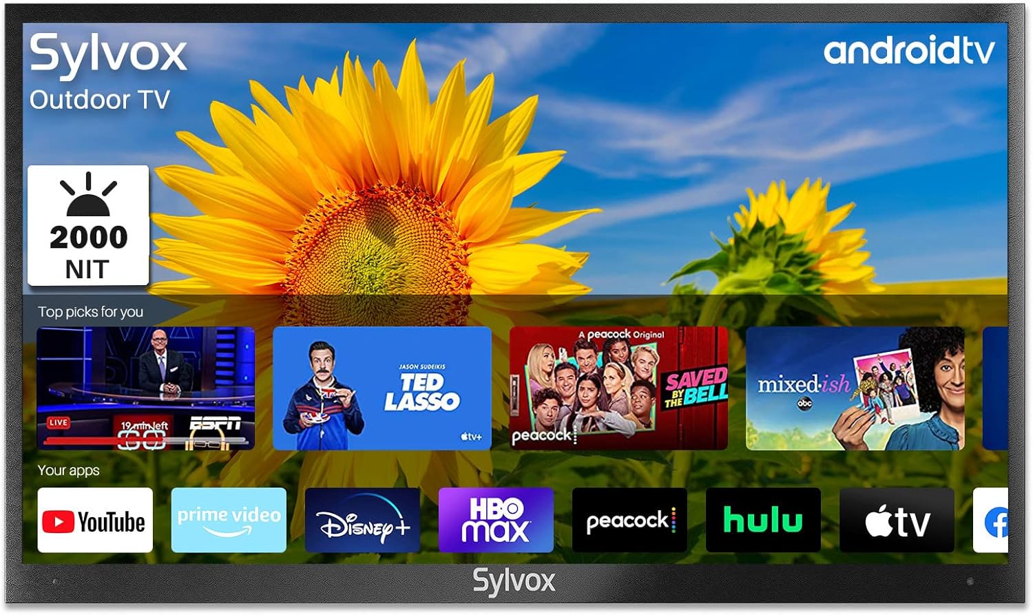 SYLVOX 43'' Outdoor Smart TV 4K UHD Ultra 2000NIT High Brightness HDR TV, Waterproof Built-in Chromecast, with Wireless Connection & WiFi Function for Outdoor Strong Light Areas(Poolpro Series)