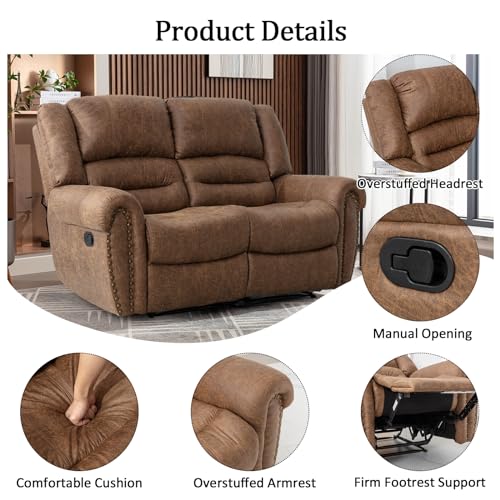 CANMOV Manual Recliner Sofa Set,2 Pieces Sofa Furniture Set for Living Room,Manual Reclining Sofa and Recliner Loveseat with Overstuffed Armrest for Living Room,Bedroom Furniture,Office(Nut Brown,2+3)