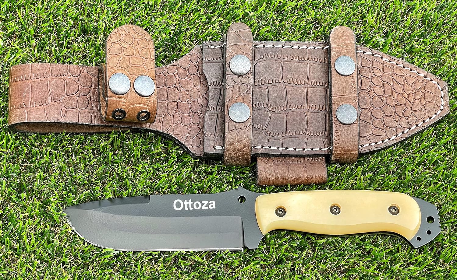Ottoza Handmade 1095 Carbon Steel Bushcraft Knife & Bone Handle - Survival Knife - Camping Knife - Tactical Knife - Hunting Knife with Sheath Horizontal Carry Knife & Vertical Knife No:314