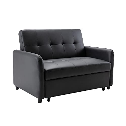 2-in-1 Pull-Out Sofa Bed, Loveseat Convertible Sofa, Convertible Lounge Chair, Sleeper Couch Bed with Dual USB Ports Adjustable Backrest, for Small Room Apartment, Easy Assembly, Brown