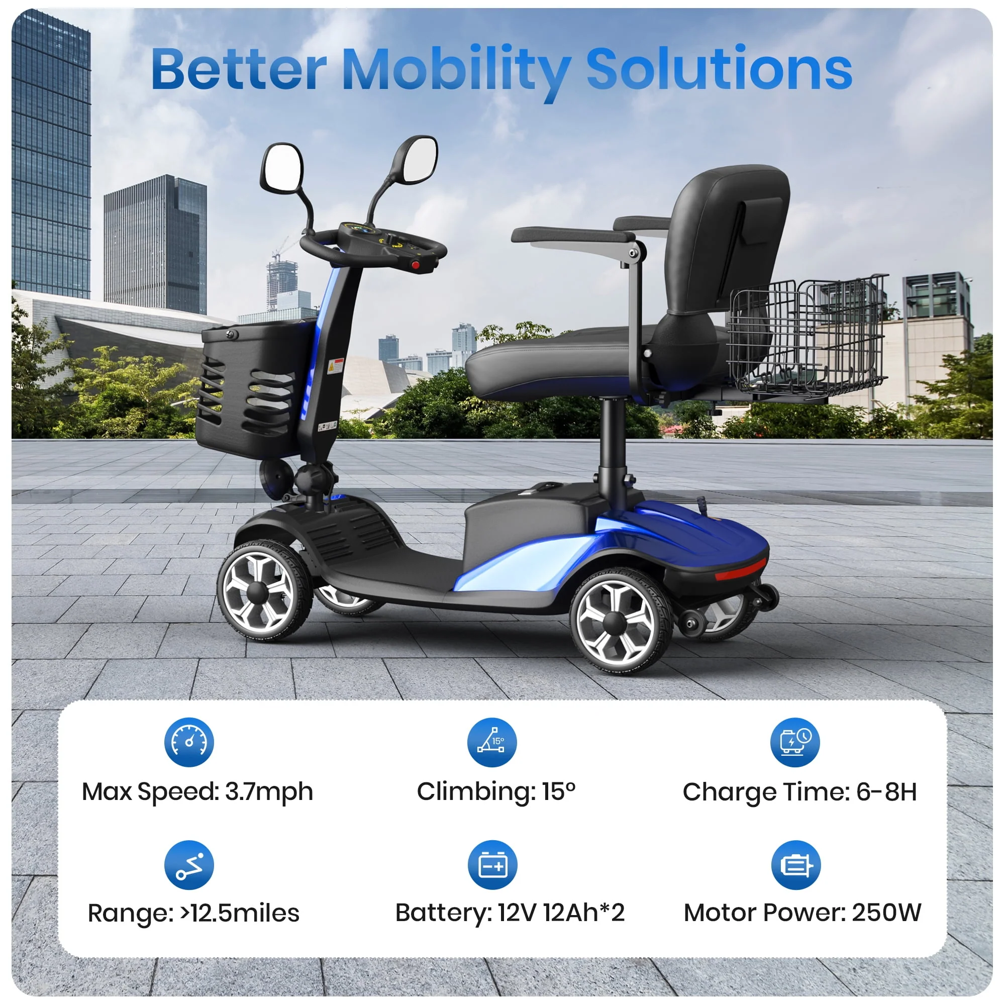 SACVON Upgrade 4 Wheel Mobility Scooter for Seniors, Foldable Powered Mobile Wheelchair for Adult 330lbs, Red