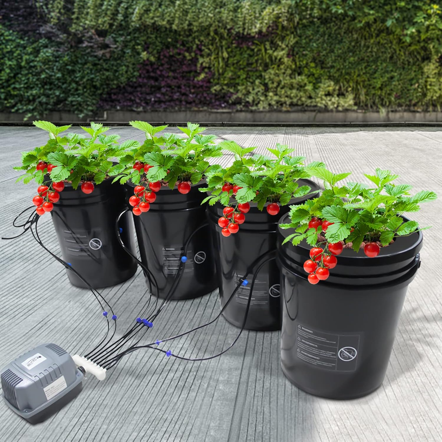 DWC Hydroponics Growing System, 5 Gallon Deep Water Culture, Recirculating Drip Garden System Kit with Multi-Purpose Air Hose, Air Pump, and Air Stone (4 Bucket + Reservoir Kit)
