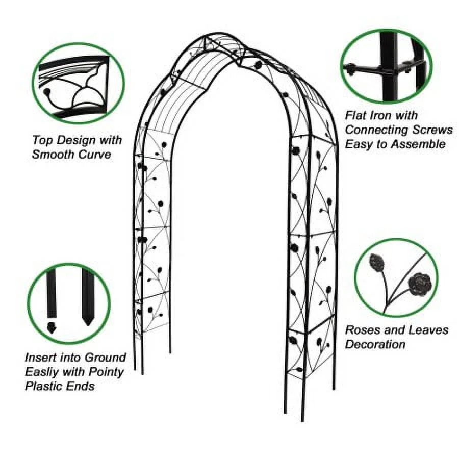 59"W * 98"H Garden Arches Arbors Curved Metal Durable Iron Plants Trellis Stand Use for Outdoor Garden Arbor Climbing Plants Wedding Arches Ceremony Black