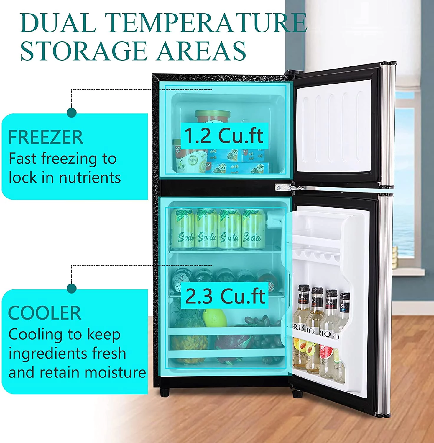 3.5cu.ft Compact Refrigerator Mini Fridge with Freezer, Krib Bling Small Refrigerator with 2 Door