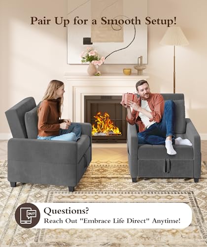 Sleeper Sofa Chair, 3 in 1 Convertible Sleeper Chair with Adjustable Backrest, 32" Pull Out Couch Bed 400lbs Support, Comfy Velvet Small Sofa Bed for Small Space with Pillow & 2 Pockets, Blue
