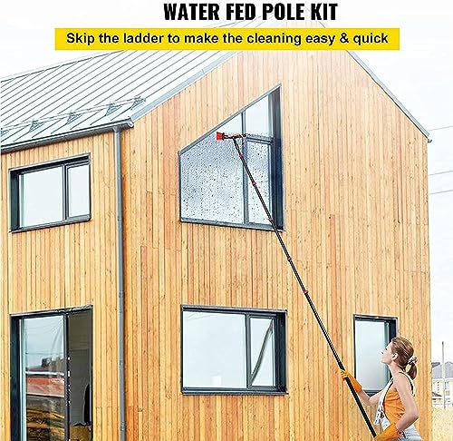 FUYAO Water Fed Telescopic Window Cleaning Pole Kit - Extendable & Solar Panel Safe, with Squeegee Brush - Complete Window Cleaner Tool for Effortless Cleaning!