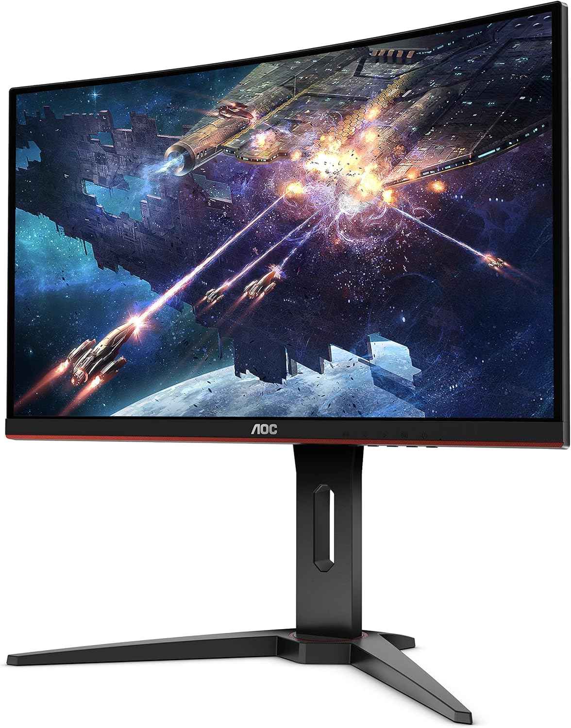 AOC C24G1 24" Curved Frameless Gaming Monitor, FHD 1080p, 1500R VA panel, 1ms 144Hz, FreeSync, Height adjustable, VESA, 3-Year Zero Dead Pixels Black