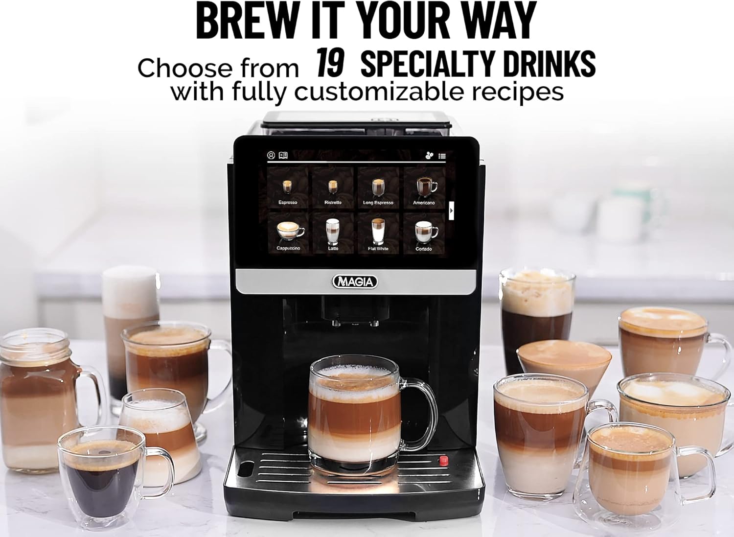 Zulay Magia Super Automatic Coffee Espresso Machine with Grinder, Easy To Use 7” Touch Screen and 1 Gallon Cold Brew Coffee Maker with EXTRA-THICK Glass Carafe & Stainless Steel Mesh Filter