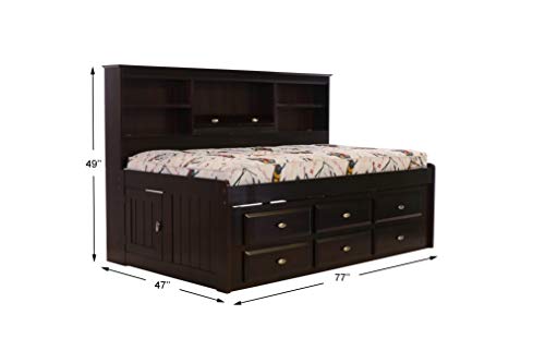Discovery World Furniture Twin Bookcase Day Bed with 6 Drawers in Merlot Finish