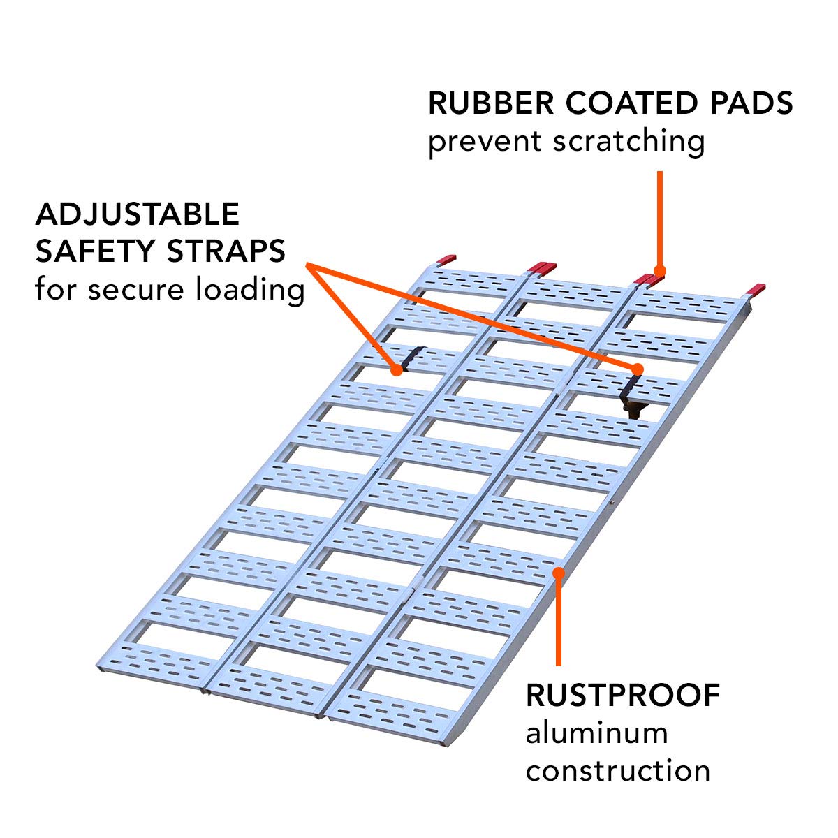 CARGOSMART Aluminum Tri-Fold Ramp with Treads (1pk) – Easily and Safely Load and Unload Push Mowers, Garden Tillers, ATVs and More, 1,500 lb. Capacity (500 lbs per Section), 50” W x 76” L