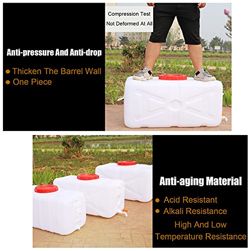 Water Tank White Water Container with Faucet 30L/70L/140L Portable Water Storage Jug Food Grade Horizontal Square Water Tan,Perfect for Outdoors Camping Hiking Emergency