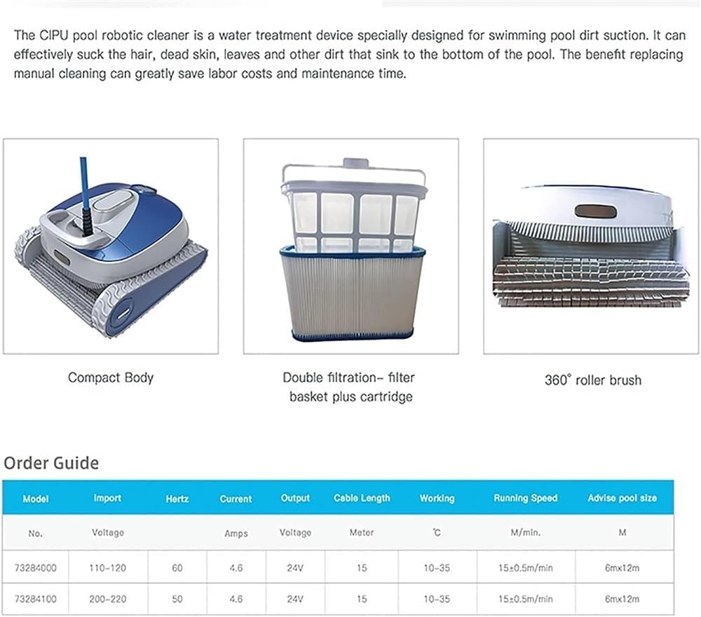 Automatic Robotic Pool Cleaner with Extra-Large Filter Basket and Intense Waterline Scrubbing Power, Ideal for In-ground Swimming Pools up to 50 Feet