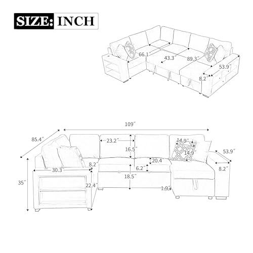 Oversized U-Shaped Sectional Sofa Couch Plush Corduroy Upholstered Modular Deep Seat Sofa&Couch Sectional W/Right Facing Chaise Lounge and 7 Toss Pillows for Home Apartment Living Room Furniture Sets