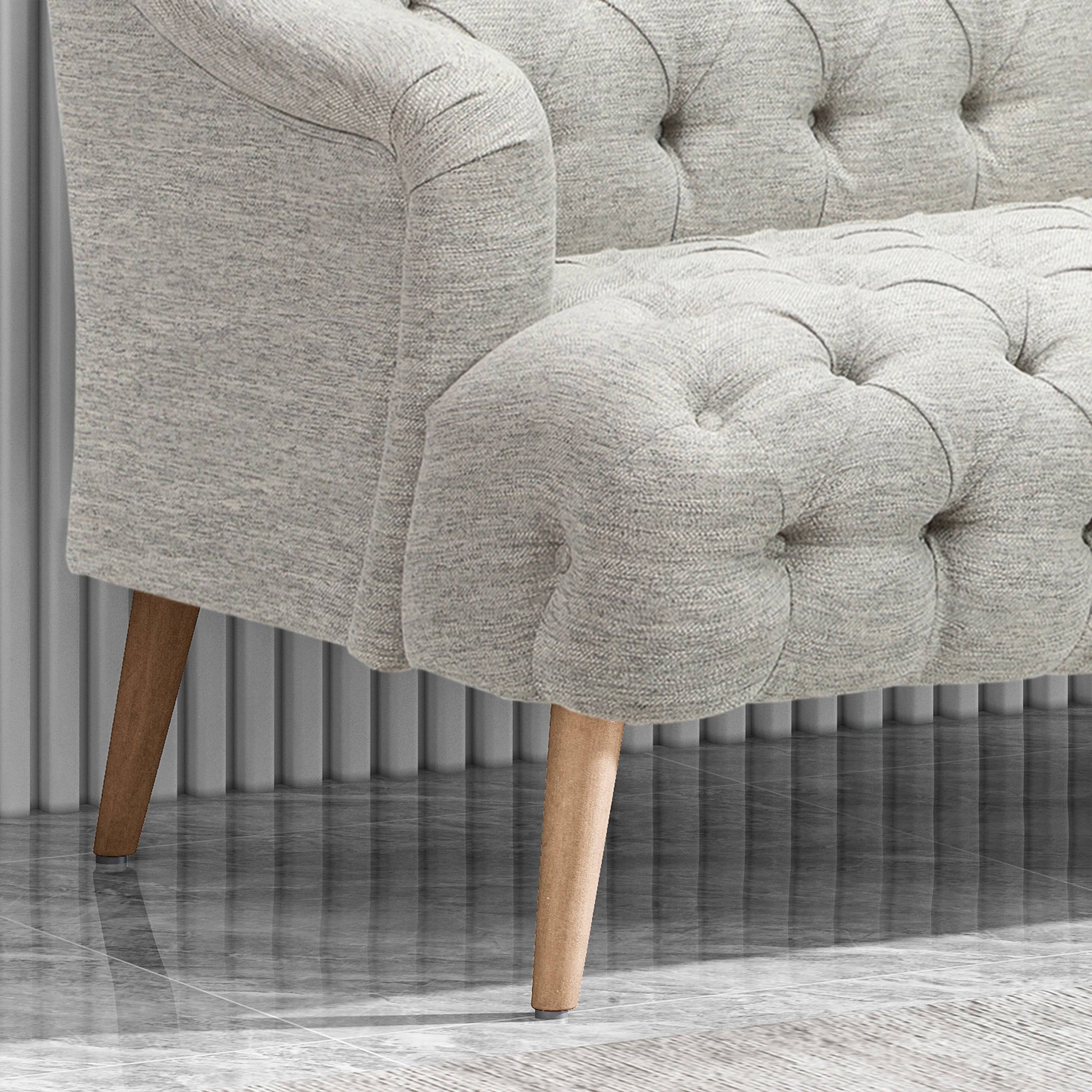 Erin Contemporary Tufted Fabric 3 Seater Sofa, Light Blue and Natural