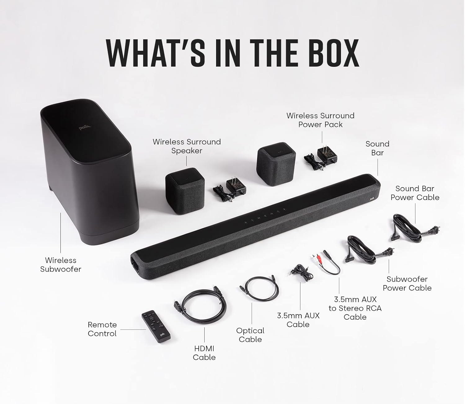 Polk True Surround III 5.1 Channel Wireless Surround Sound System, Includes Sound Bar, L & R Rear Surrounds and 7" Subwoofer, Dolby Digital Decoding, Built-in Bluetooth, Easy Setup