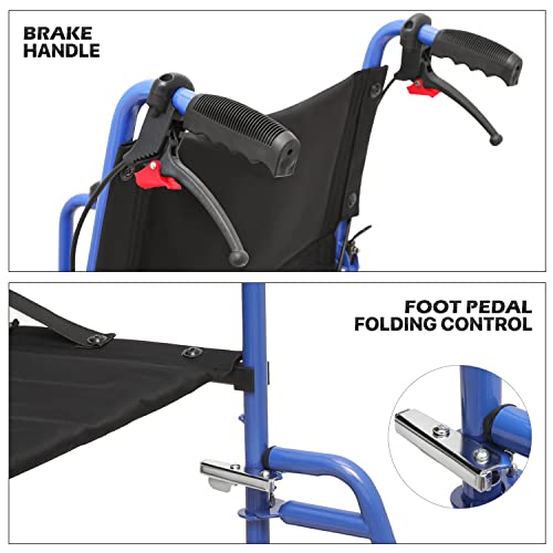 monicare Lightweight Wheelchair for Adults, with Locking Hand Brakes, 8 Inch Rear Wheels and Back Folds Down User-Friendly Transport Compact 16 Inch Seat Wheel Chair, 250 lbs Weight Capacity, Red
