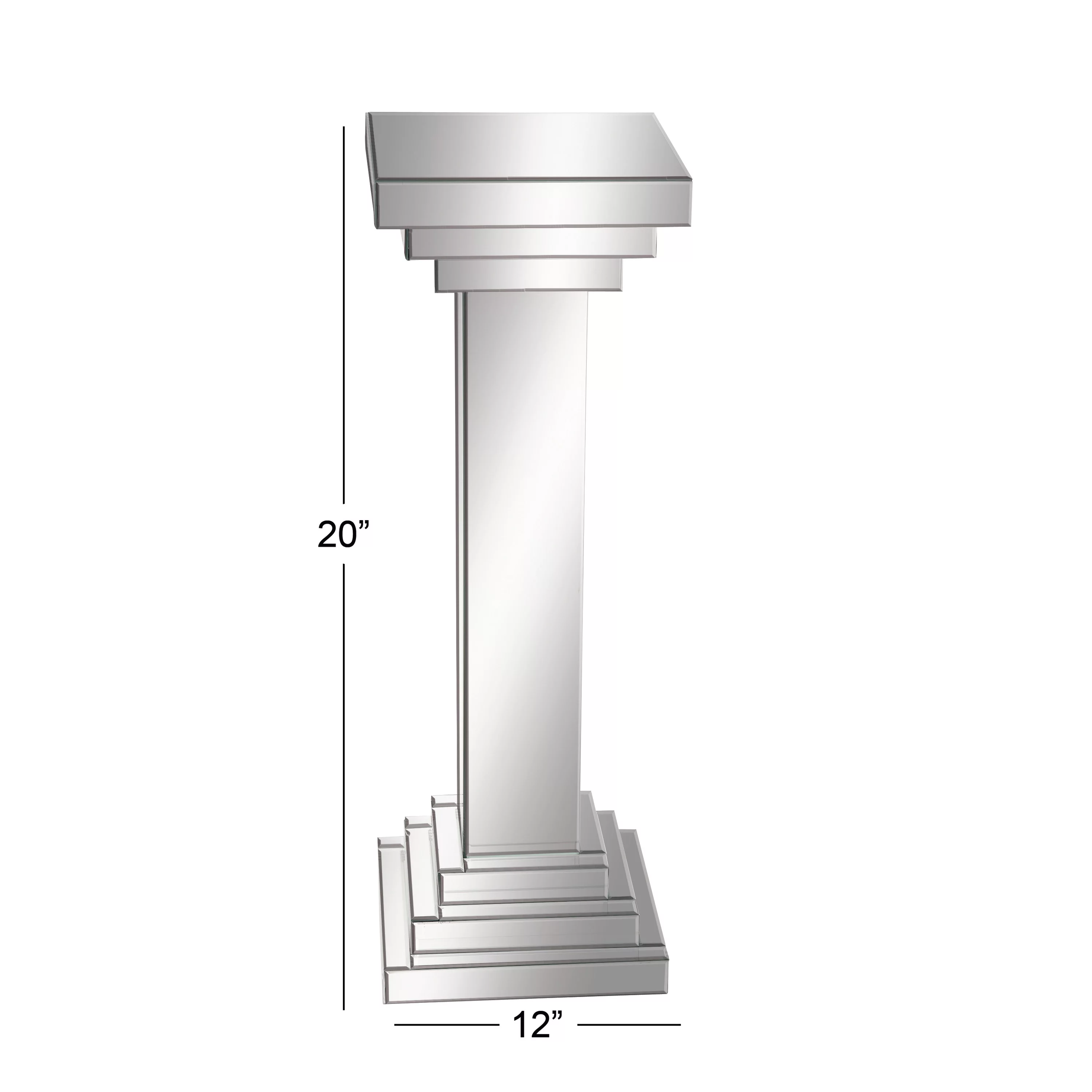 DecMode 12" x 36" Silver Glass Mirrored Pedestal Table, 1-Piece