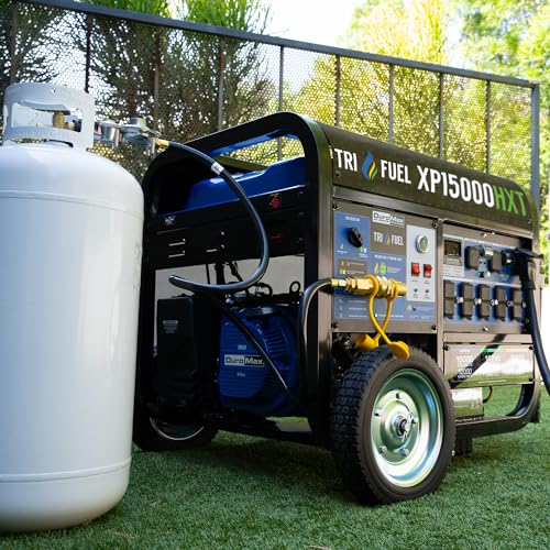 DuroMax XP13000HXT 13,000-Watt 500cc Tri Fuel Gas Propane Natural Gas Portable Generator with CO Alert, Black/Blue