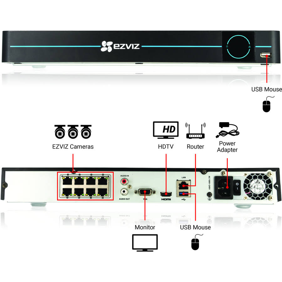 EZVIZ BN-1824A2 8-Channel DVR with 4 Outdoor cameras Night Vision - DVR + camera(s) wired Ethernet 10Base T/100Base TX/1000Base