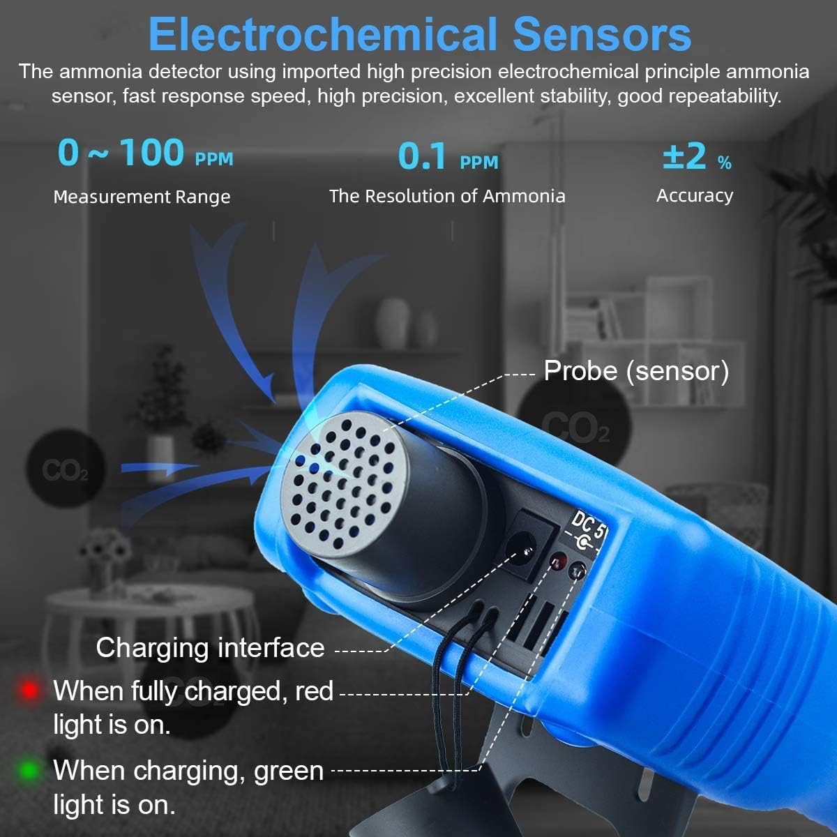 Ammonia Gas Detector Tester Monitor,Particle Detector Professional Meter for Industry, Home, Factory, Air Purifier Quality, Decoration, Environment