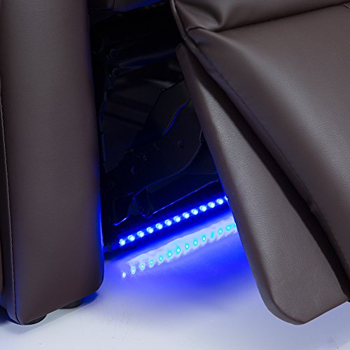 Seatcraft Sienna Home Theater Seating, Living Room, Bonded Leather, Power Recline, Space-Saver Armrests - Tray Tables - Ambient Base Lighting and Lighted Cupholders (Row of 3, Black)