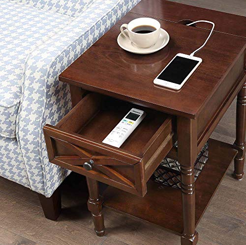 Convenience Concepts Country Oxford End Table with Charging Station, Espresso