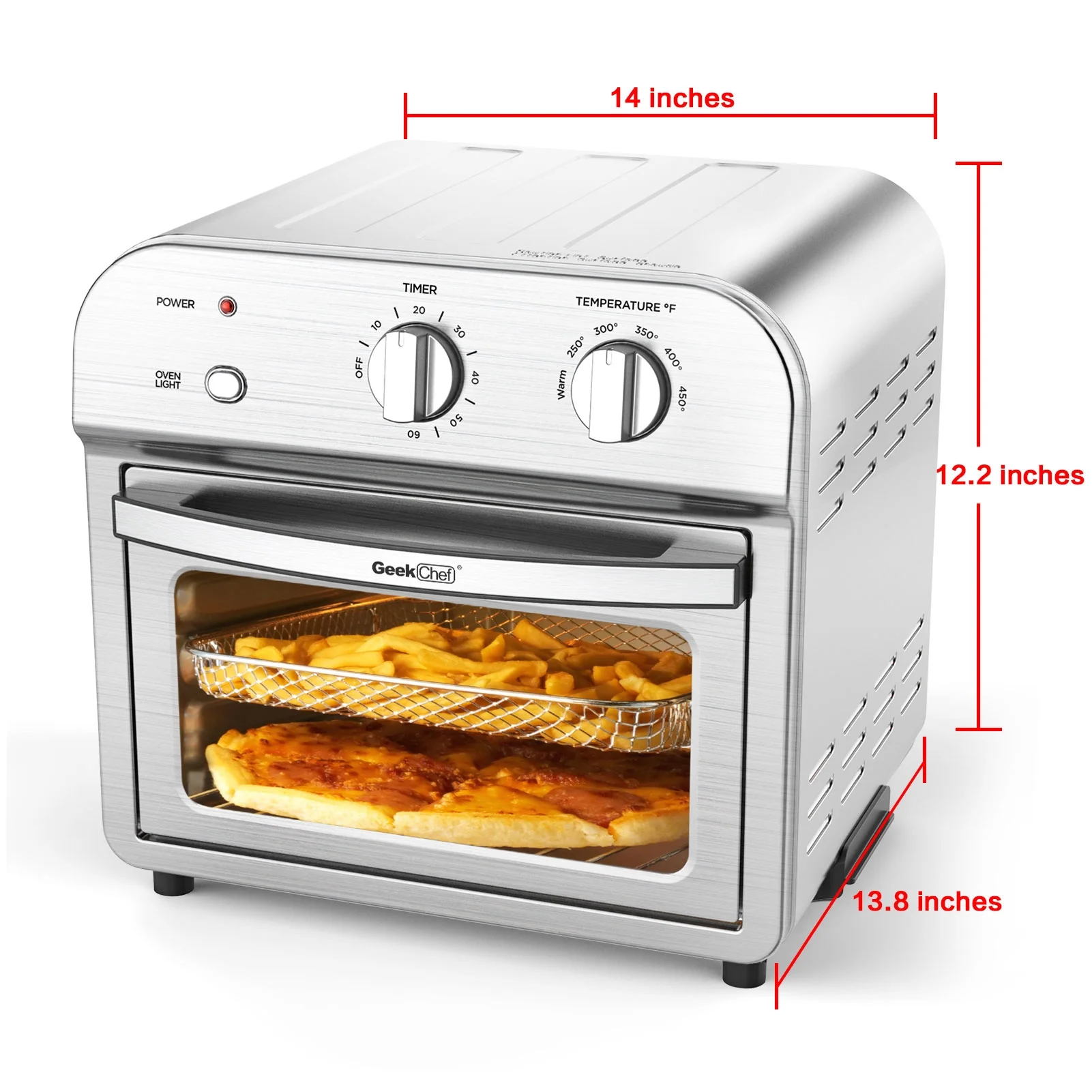 11Qt/1500W Air Fryer Oven, 10 Liter Air Fryer Toaster Oven Combo with Roast, Bake, Broil, Reheat, Fry Oil-Free, Accessories Included, Easy Clean, Stainless Steel