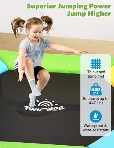 60" Trampoline for Kids, Twinkoo 5FT Fortified Toddler Trampolines with Anti-Rollover Bottom, Indoor/Outdoor Toddler Trampoline with Safety Enclosure, Adjustable Gymnastics Bars, Basketball Hoop
