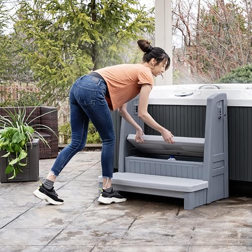 Step2 Hot Tub Storage Steps with Handrails, 2-Step Stool, Stairs for Outdoor and Indoor Use, Waterproof, Gray