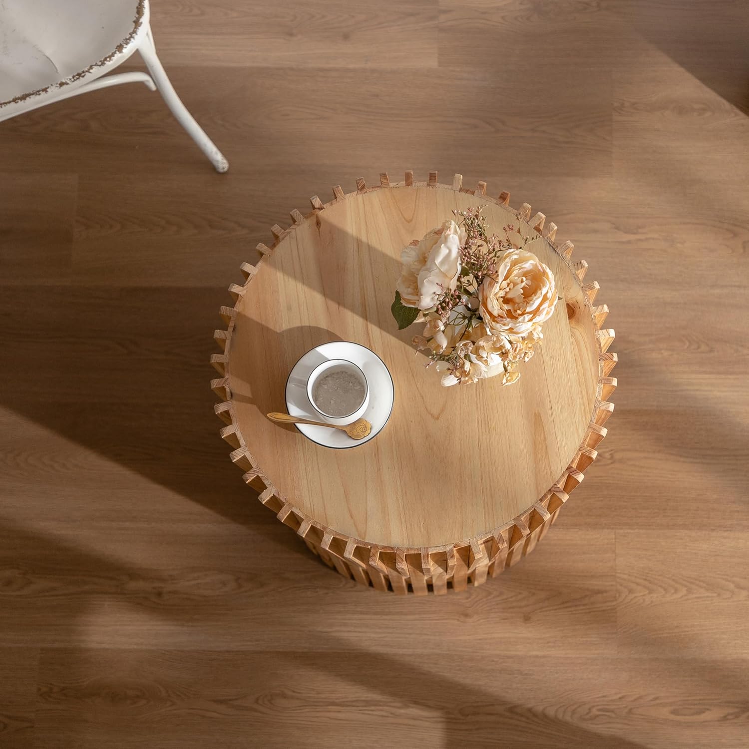 Retro Fashion Style Cylindrical Coffee Table with Vertical Texture Relief Design,Suitable for Living Room,Office,and Dining Room(Same SKU:W757102860)