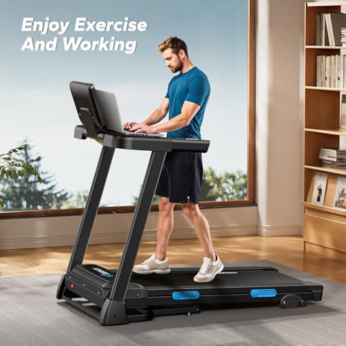 MERACH Foldable Treadmill with Incline, 7.5MPH Quiet Treadmills for Home with Double Deck Technology, 4 Silicone Shock Cushion, Heart Rate Monitoring,16.5" Wider Belt, APP