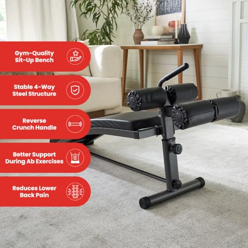 Finer Form Gym-Quality Sit Up Bench with Reverse Crunch Handle - Solid Ab Workout Equipment for Your Home Gym. More Effective than an Ab Machine or Ab Roller. Get Abdominal Gym Equipment Right in Your Home.